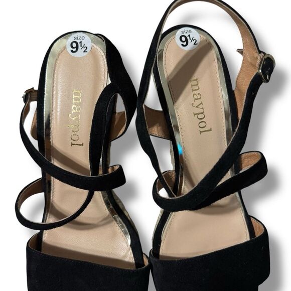 Maypol Black Suede Espadrille Wedge Sandals Open Toe Size 9.5 Made in Spain - Picture 8 of 10